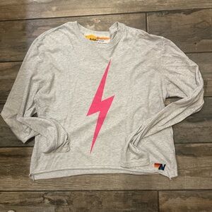 Aviator Nation Gray Shirt with Pink Lightning Bolt